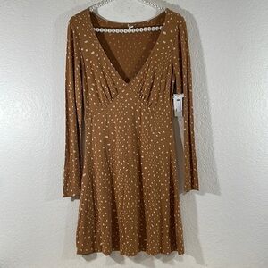 BP Nordstrom Long Sleeve Polka Dot V-Neck Knee Length Dress Size Small NEW